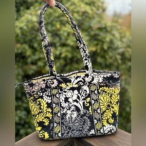 Vera Bradley Small Handbag Vera in Baroque Zipper Black Yellow White Gray Tote